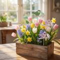 Decorazione primaverile con fiori in legno, decorazione a forma di uccello, 7×10 cm, 12 pezzi | Floristik24.it