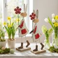 Decorazione pasquale, coniglio in metallo, decorazione primaverile, coniglietto pasquale con fiore rosso, beige H21cm 2pz | Floristik24.it