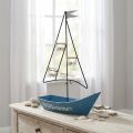 Lanterna nave in metallo decorazione marittima blu 38x14x55cm | Floristik24.it