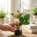Rosa nel bicchiere rosa H23cm | Floristik24.it