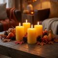 Candele rustiche gialle a colonna 80x110mm confezione da 4 candele sicure - durata di combustione 57 ore, qualità RAL | Floristik24.it