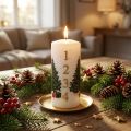 Candela del calendario dell'Avvento, candela natalizia a colonna, bianca, 150/65 mm, con numeri e albero di Natale | Floristik24.it