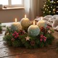 Set di 4 candele a sfera verdi da 8 cm, decorazione natalizia a forma di palla di neve glitterata, candele dell'Avvento | Floristik24.it
