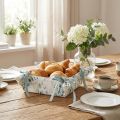 Cestino per il pane, tessuto, eucalipto, contenitore, bianco, verde, cotone, decorazione, 20x20x7cm | Floristik24.it