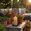 Portacandele lanterna decorativa nera con manico Ø22cm H52cm | Floristik24.it