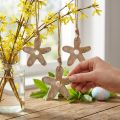 Fiore in legno con motivo, primavera, ciondolo in legno natura, bianco H10cm 6pz | Floristik24.it