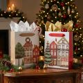 Sacchetto regalo natalizio con casette e albero di Natale, 16 cm, 2 pezzi | Floristik24.it