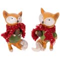 Floristik24 Volpe decorativa con sciarpa e pigna, 10 cm, 2 pezzi