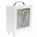 Floristik24 Salvadanaio da matrimonio &quot;Honeymoon Fund&quot; in legno con frontale in vetro bianco H15m