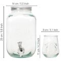 Set dispenser in vetro con rubinetto e 4 bicchieri H25,5cm | Floristik24.it
