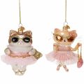 Floristik24 Ornamenti in vetro a forma di gatto con tutù, perfetti per decorare l'albero di Natale, 11 cm, 2 pezzi.