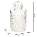 Mini vaso in vetro con motivo a rombi, piccolo vaso da tavolo, bottiglia, trasparente, 9 cm, 6 pezzi | Floristik24.it