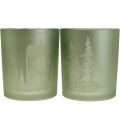 Floristik24 Lanterne, porta tealight in vetro Natale verde Ø7cm 2pz