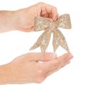 Fiocco glitterato, fiocco decorativo, oro con clip, 11 cm, 4 pezzi | Floristik24.it