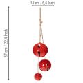 Campanellini decorativi in metallo rosso, set da 3, 14/12/8 cm | Floristik24.it