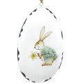 Floristik24 Uova con coniglietto, uova di Pasqua da appendere, decoro in metallo bianco H10,5cm 4pz