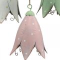 Floristik24 Fiori di metallo, campanule da appendere, decorazione primaverile, ciondolo in metallo H10,5 cm bianco, rosa, verde set di 3