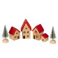Floristik24 Set di casette decorative in legno con tetti rossi e abeti, 12 cm, 6 pezzi