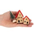 Set di casette decorative in legno con tetti rossi e abeti, 12 cm, 6 pezzi | Floristik24.it