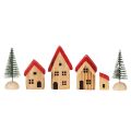 Set di casette decorative in legno con tetti rossi e abeti, 12 cm, 6 pezzi | Floristik24.it