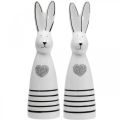Floristik24 Coniglio in ceramica bianco e nero, decoro coniglietto pasquale coppia di conigli con cuore H20.5cm 2pz