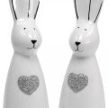 Floristik24 Coniglio in ceramica bianco e nero, decoro coniglietto pasquale coppia di conigli con cuore H20.5cm 2pz