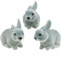 Figura decorativa coniglio grigio, decorazione primaverile, coniglietto pasquale seduto floccato 3pz
