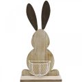 Coniglietto in legno con cesto, decoro primaverile, Coniglio pasquale con cesto vegetale natura, bianco H48cm