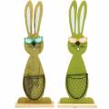 Floristik24 Coniglietti pasquali con cesto verde, primavera, cesto decorativo per piante, coniglietto in legno con decorazione pasquale 2 pezzi