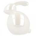 Floristik24 Coniglietto in ceramica, figura pasquale, decoro primaverile, coniglietto pasquale bianco, madreperla H17cm