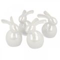 Floristik24 Coniglietto decorativo, decorazione pasquale, coniglietto pasquale in ceramica bianco, madreperla H9,5cm 4pz