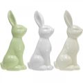 Floristik24 Coniglio Ceramica Bianco, Crema, Verde Coniglietto di Pasqua Deco Figura H13cm 3pz