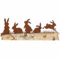 Floristik24 Famiglia di coniglio ruggine in metallo su base in legno di betulla 25 cm H9 cm