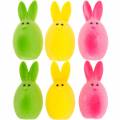 Floristik24 Mix di uova di Pasqua con orecchie, uova di coniglio floccate, decorazioni pasquali colorate 6 pezzi