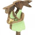 Floristik24 Coniglietta madre con bambino, decorazione pasquale, primavera, coniglietto pasquale in legno, naturale, verde, giallo H22cm