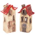 Floristik24 Decorazione a forma di casetta in ceramica con tetto rosso, casetta luminosa, 15 cm, 2 pezzi