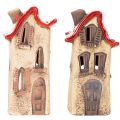 Decorazione a forma di casetta in ceramica con tetto rosso, casetta luminosa, 15 cm, 2 pezzi | Floristik24.it