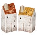 Floristik24 Decorazione in ceramica a forma di casetta con camino, portacandele, autunno e inverno, 13 cm, 2 pezzi