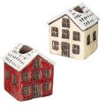 Floristik24 Portacandele in ceramica, casetta decorativa con neve per decorazione da tavola, 7 cm, 2 pezzi