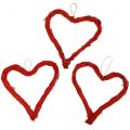 Floristik24 Bast cuore per appendere rosso 10 cm 12 pezzi