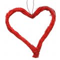 Floristik24 Bast cuore per appendere rosso 10 cm 12 pezzi