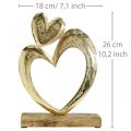 Floristik24 Cuore in metallo dorato, cuore decorativo su legno di mango, decorazione da tavola, doppio cuore, San Valentino