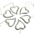 Floristik24 Decorazione cuore da appendere cuore in metallo argento 7,5 × 8,5 cm 6 pezzi