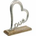 Floristik24 Decorazione da tavola cuore &quot;Love&quot; su base in legno mango decorazione in metallo argento