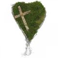 Grave decorazione vite cuore, muschio con croce per disposizione tomba 30 × 20 cm