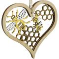 Floristik24 Cuore decorativo api giallo, cuore in legno dorato per appendere decorazioni estive 6pz
