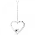 Floristik24 Portacandela nel cuore, decorazione candela da appendere, matrimonio, decorazione dell&#39;Avvento in metallo argento H17.5cm
