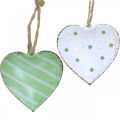 Floristik24 Cuori in metallo da appendere, San Valentino, decorazione primaverile, ciondolo cuore verde, bianco H3.5cm 10pz