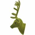 Floristik24 Deco testa di cervo floccato verde muschio 10 cm x 20 cm 3 pezzi