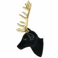 Floristik24 Testa di cervo decorativa floccata nera, oro 10 cm x 20 cm 3 pezzi